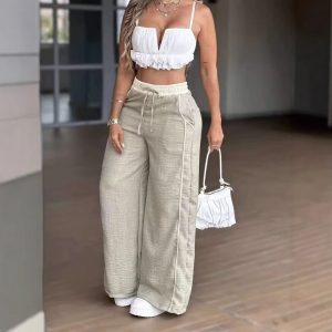 Panel-joined High-waist Straight-leg Wide-leg Pants With Pockets