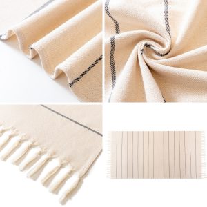 Embroidered Cream-colored Tassel Beach Towel