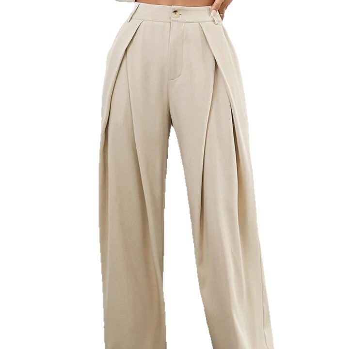 Womens High-Waisted Solid-Color Wide-Leg Suit Pants - Image 5