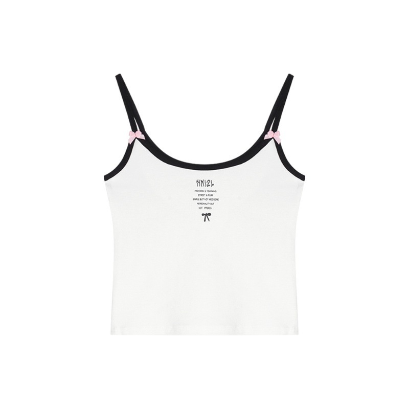 Letter-printed Cropped Camisole With A Bow A Sexy White Top - الصورة 6