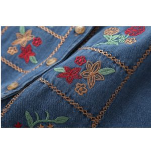 Heavy-Duty Embroidered Ethnic-Style V-Neck Denim Vest