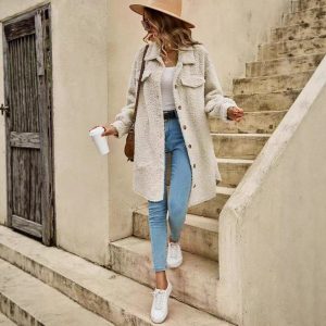 Women's Teddy Bear Plush Mid-Length Hooded Faux Fur Coat