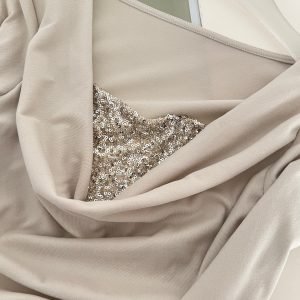 Women's Champagne Gold Sequin Two-Piece Evening Gown Set Ruched Top Mermaid Skirt Formal Party Dress