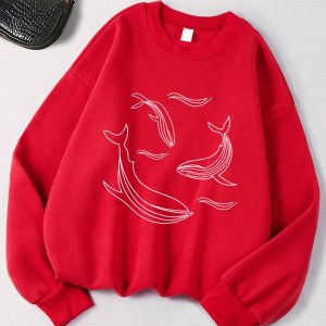 Simple Sketch Whale Fashion Casual Printed Hoodie