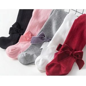Springautumn Velvet Bow Baby Tights