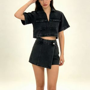 Top And Spicy Skirt With A High Asymmetrical Waist