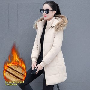 Detachable Hooded Mid-Length Padded Coat With A Big Fur Collar
