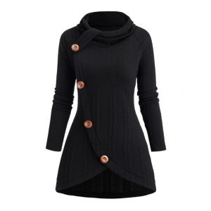 Womens Asymmetrical Turtleneck Long-Sleeve Knitted Cardigan