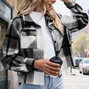 Stylish Slim-fit Sophisticated Plaid Coat For Women