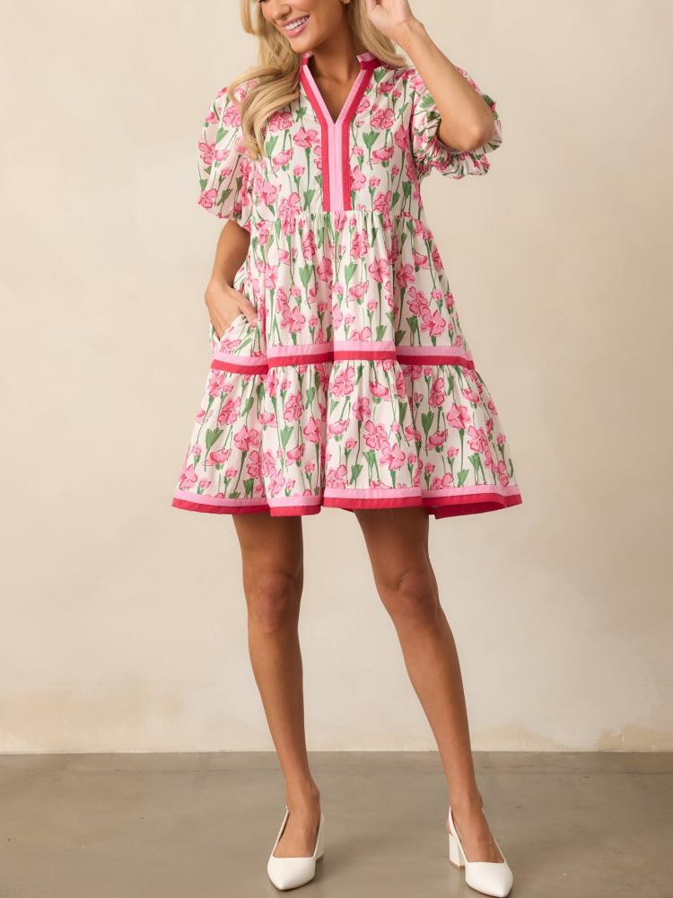 Retro Ink Printed A-line Umbrella Dress - الصورة 5