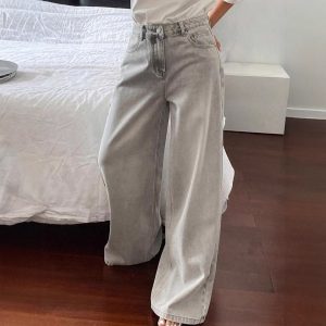 High-waisted Figure-flattering Relaxed-fit Versatile Floor-length Straight-leg Denim Jeans