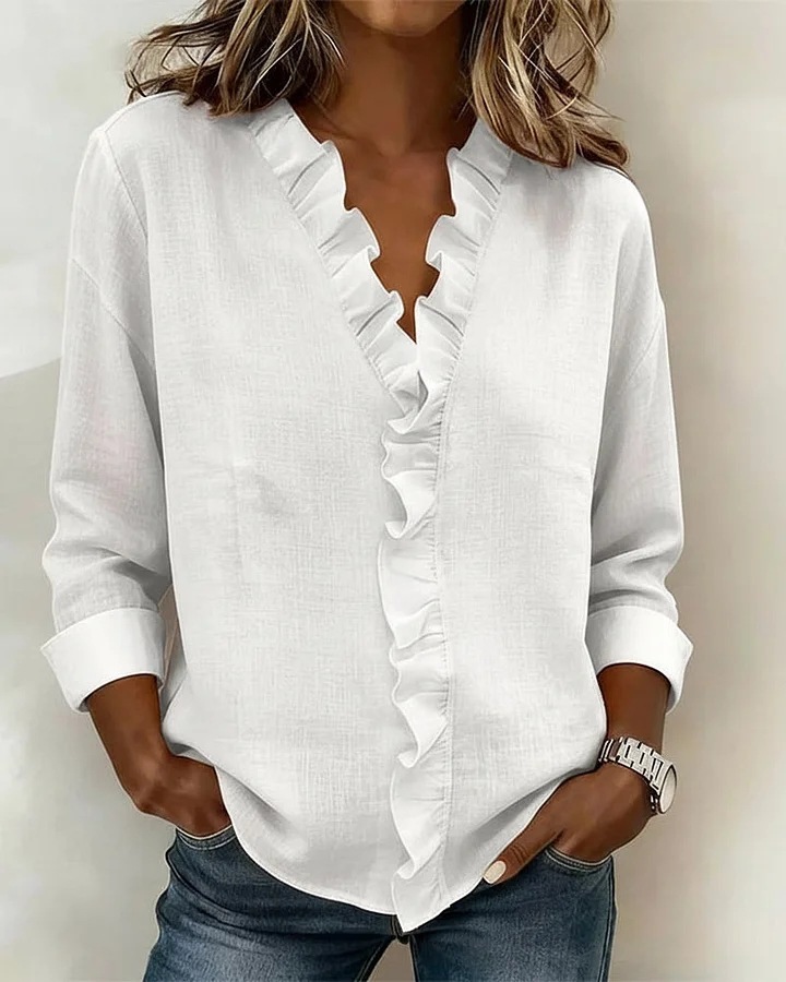 Ruffled Long Sleeve Cotton Shirt - Image 6