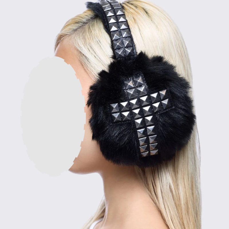 Dark Gothic Rhinestone-Embroidered Earflap Hat With Accessories - الصورة 3