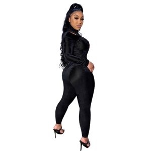 Stylish Casual Mid-neck Velvet Jumpsuit