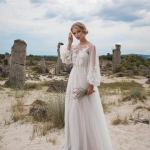 Round Collar Gauze Embroidered One-piece Dress Wedding Dress