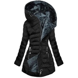Women's Thick Cotton Coat With A Large Fur Collar