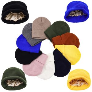 Womens Hair-protecting Warming Knitted Satin Beanie