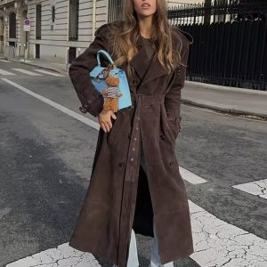 Womens Fashion Casual Mid Length Trench Coat Chic And Relaxed Fit Wool Outerwear