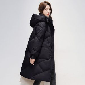 Womens Mid-Length White Down Padded Coat In Plus Sizes