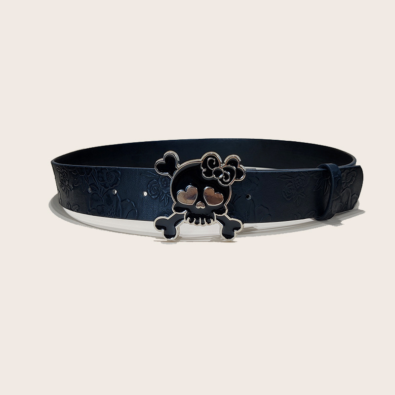 Personalized Skull And Rose Embossed PU Leather Belt - Image 6