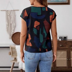 Womens Round-neck Printed Short-sleeve Top