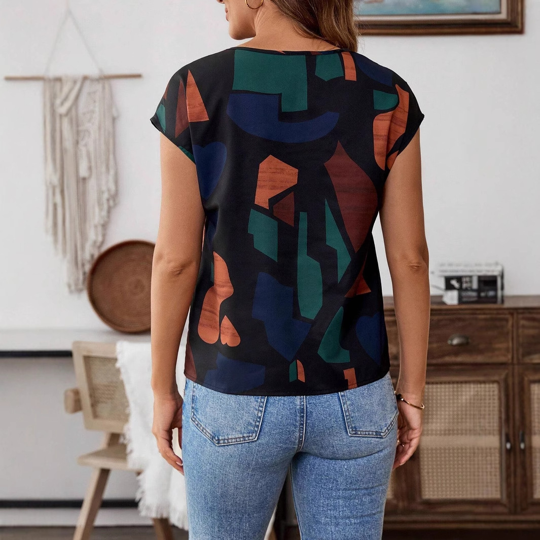 Womens Round-neck Printed Short-sleeve Top - الصورة 2