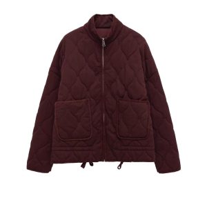 Womens Solid-Color Cotton Coat For FallWinter With Lacing