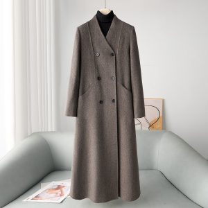 Mid-thigh-length Casual Double-breasted Wool Coat In Double-faced Wool