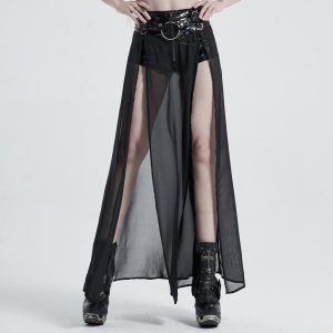 Punk-style Black Mesh Patchwork Faux Two-piece Skirt