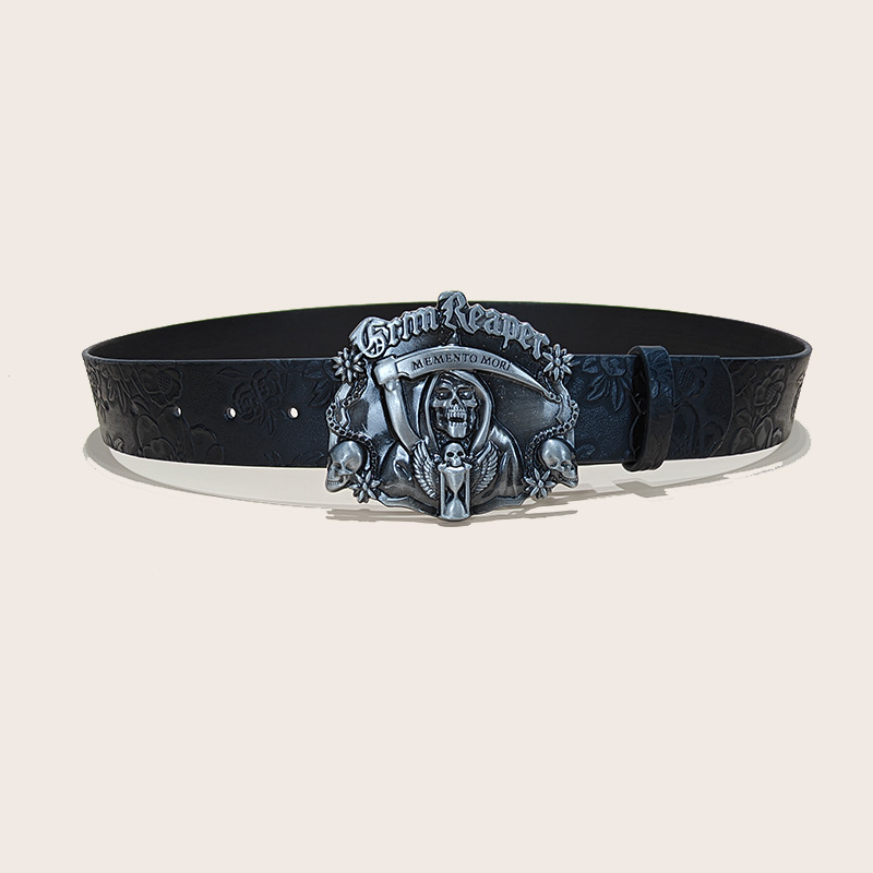 Personalized Skull And Rose Embossed PU Leather Belt - Image 10