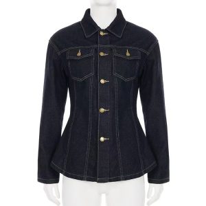 Womens American-Style Vintage Washed Denim Shirt Jacket