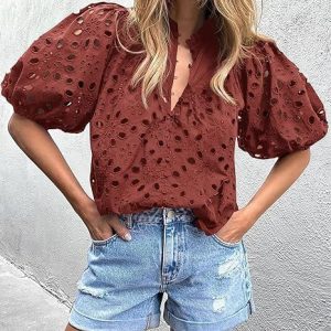 Womens Stylish Casual Hollow-out Lace Top