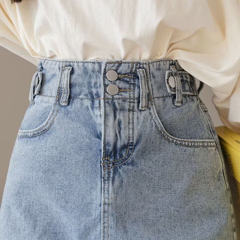 New High-waisted Slimming A-line Denim Skirt - Image 4