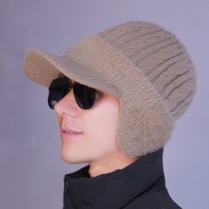Thickened Warm Knitted Beanie With Rabbit Fur Lining And Ear Flapswind- And Cold-resistant For Cycling