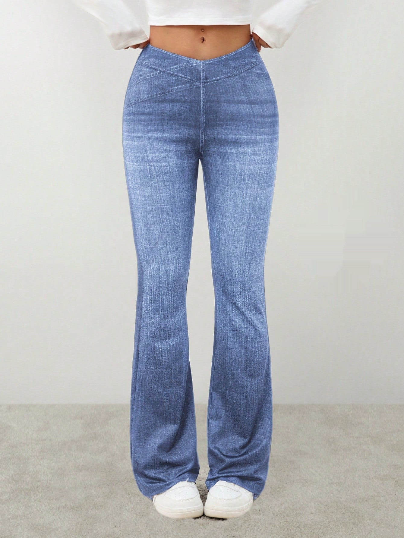 Denim High-rise Slim-fit Slightly Flared Pants That Create A Slimming Look - الصورة 3
