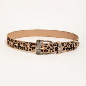 American Retro Leopard Print Metal Engraved Design Belt