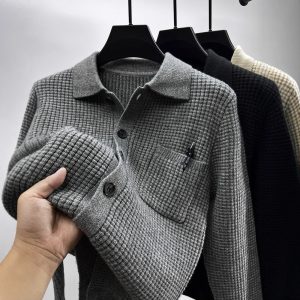 Casual Solid-Color Pocket Lapel Knit Sweater Coat