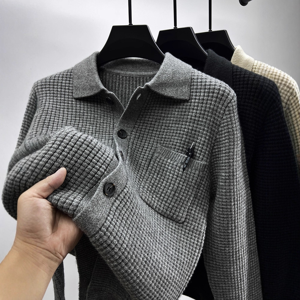 Casual Solid-Color Pocket Lapel Knit Sweater Coat - الصورة 2
