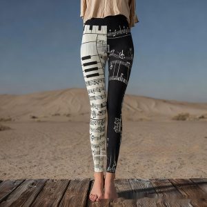 Womens Retro Casual Sports Leggings With 3D Digital Print