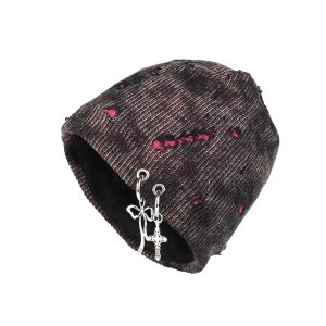 Womens Retro American Post-Apocalyptic Ripped Decorative Beanie