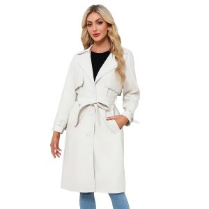 Women's Long, Loose-fit Classic Trench Coat With A Lapel And Belt