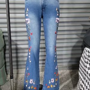 High-elasticity Embroidered Flared Jeans For Women