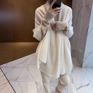 Pure Wool Scarf Relaxed And Slouchy Knitted Neck Warmer Solid-color Cashmere Shawl For Warmth And Neck Protection