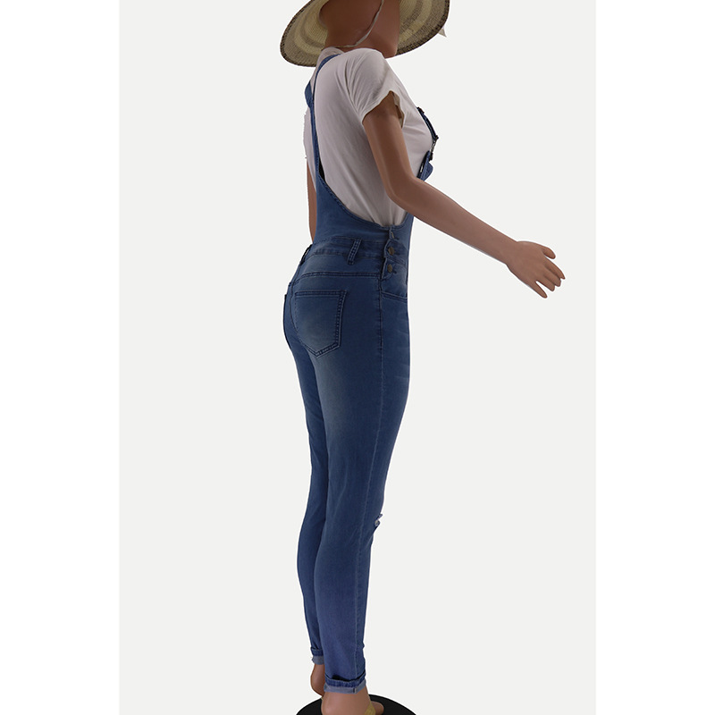 Womens Ripped Washed Denim Overalls - Image 3