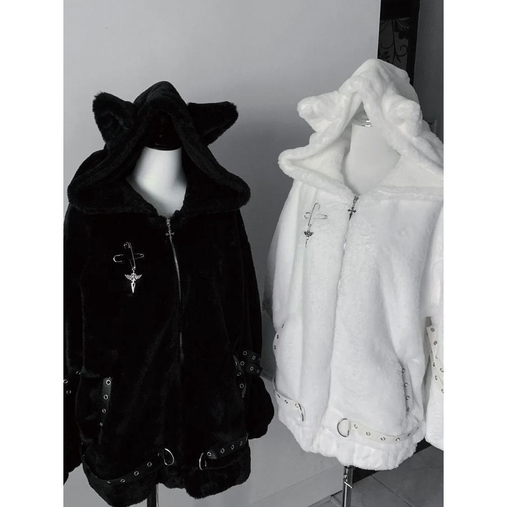 Cute Sweet Cat-ear Coat Mid-length Outerwear - Image 3