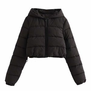 Womens Short Multi-Colored Cotton Puffer Jacket With Hood