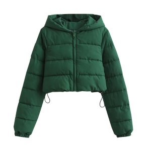 Womens Short Multi-Colored Cotton Puffer Jacket With Hood