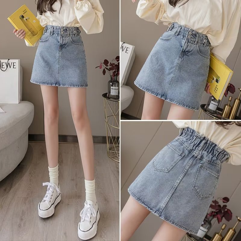 New High-waisted Slimming A-line Denim Skirt - Image 6
