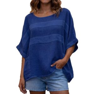 Loose-fitting Top With A Crew Neck And Three-quarter-length Sleeves