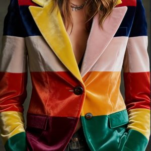 Women's American Retro Color Block Patchwork Lapel Long Sleeve Slim Fit Blazer
